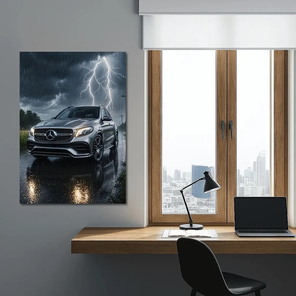 Mercedes GLE SUV in Thunderstorm Rain – Wall Art