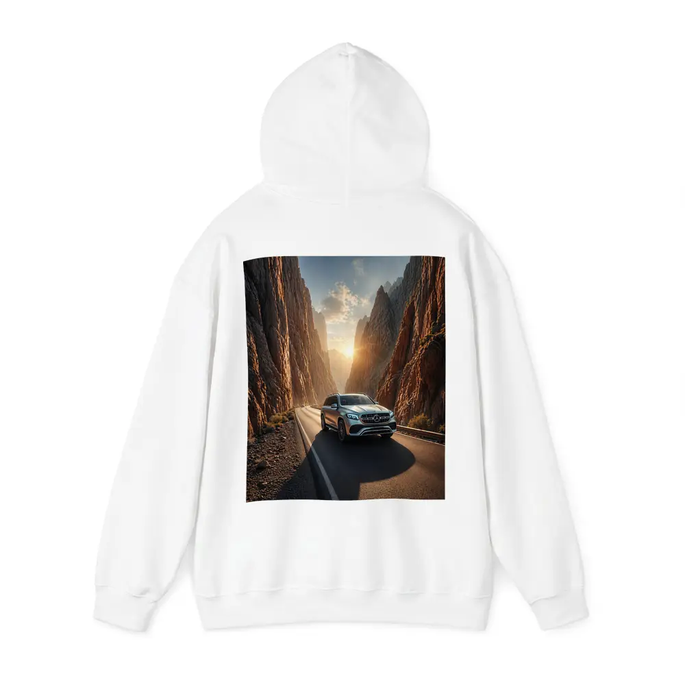 Mercedes GLS SUV Driving Through Rocky Canyon – Hoodies