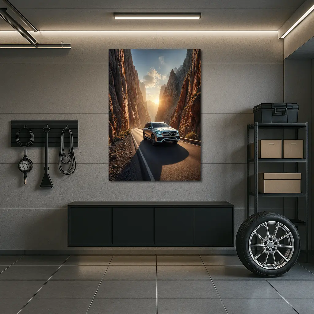 Mercedes GLS SUV Driving Through Rocky Canyon – Wall Art