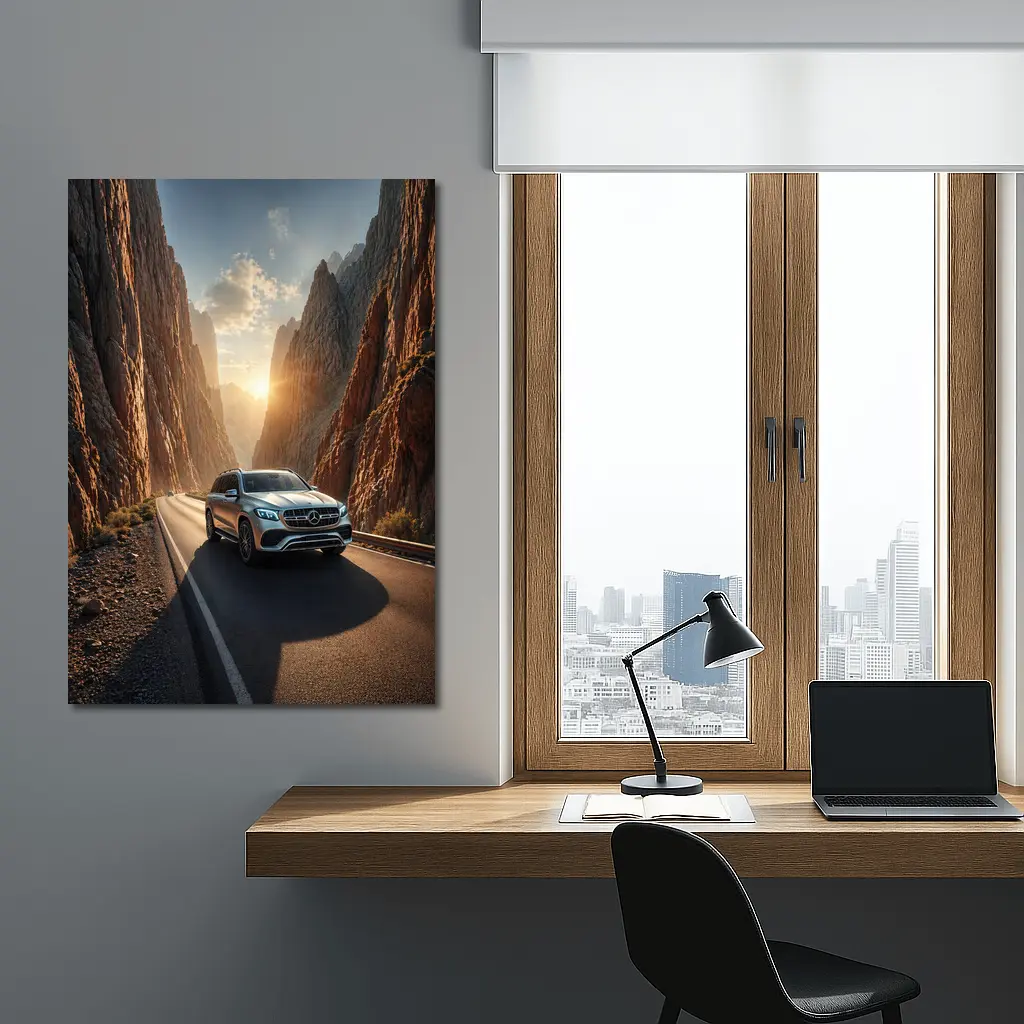 Mercedes GLS SUV Driving Through Rocky Canyon – Wall Art