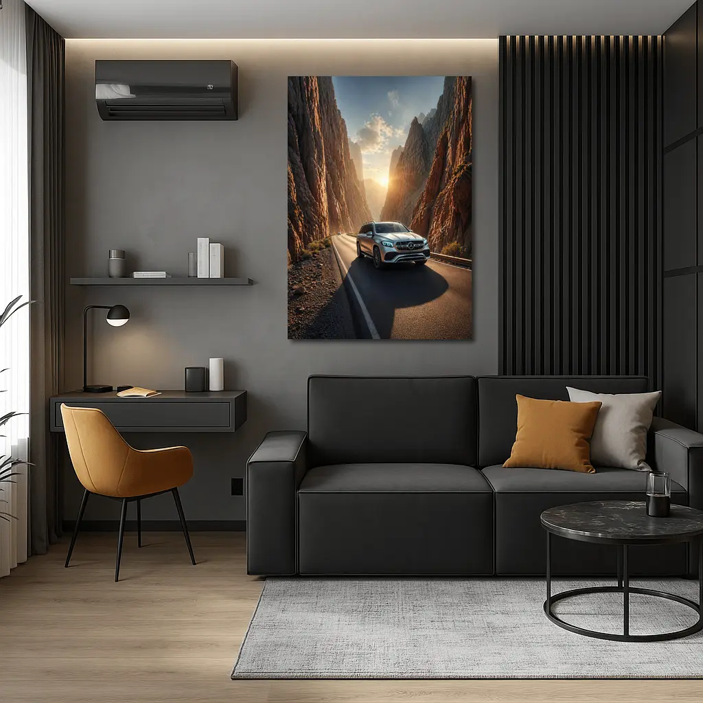 Mercedes GLS SUV Driving Through Rocky Canyon – Wall Art