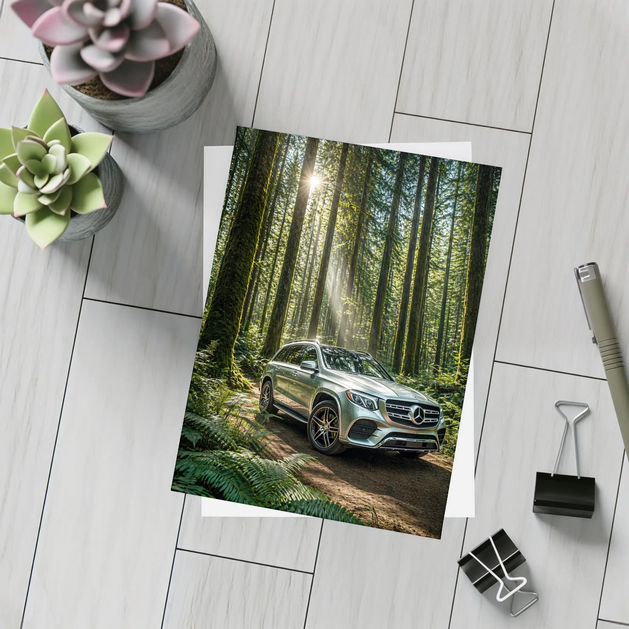 Mercedes Benz GLS SUV Forest Sunlight Drive – Postcards