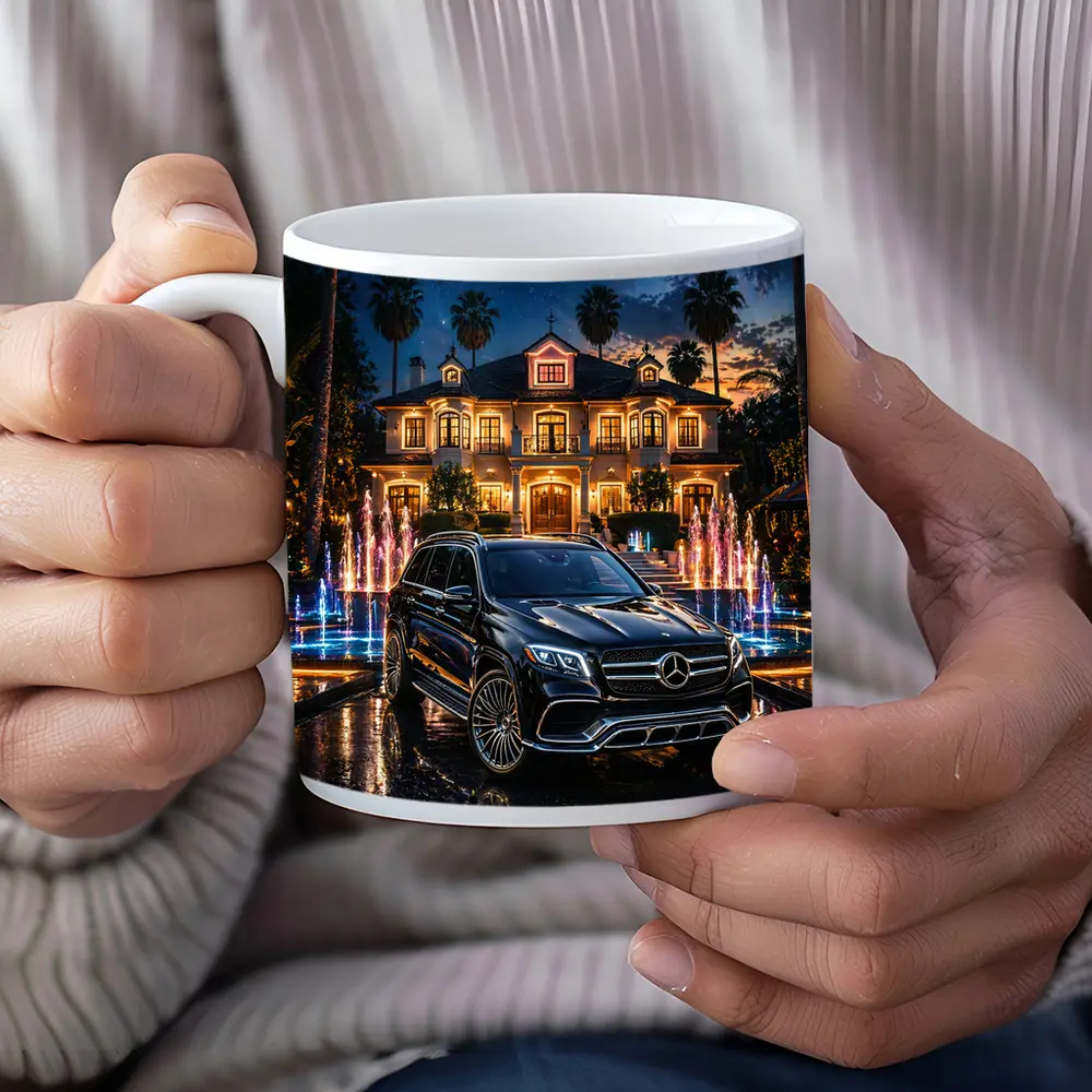 Mercedes GLS Black SUV Luxury Mansion Night – Mugs