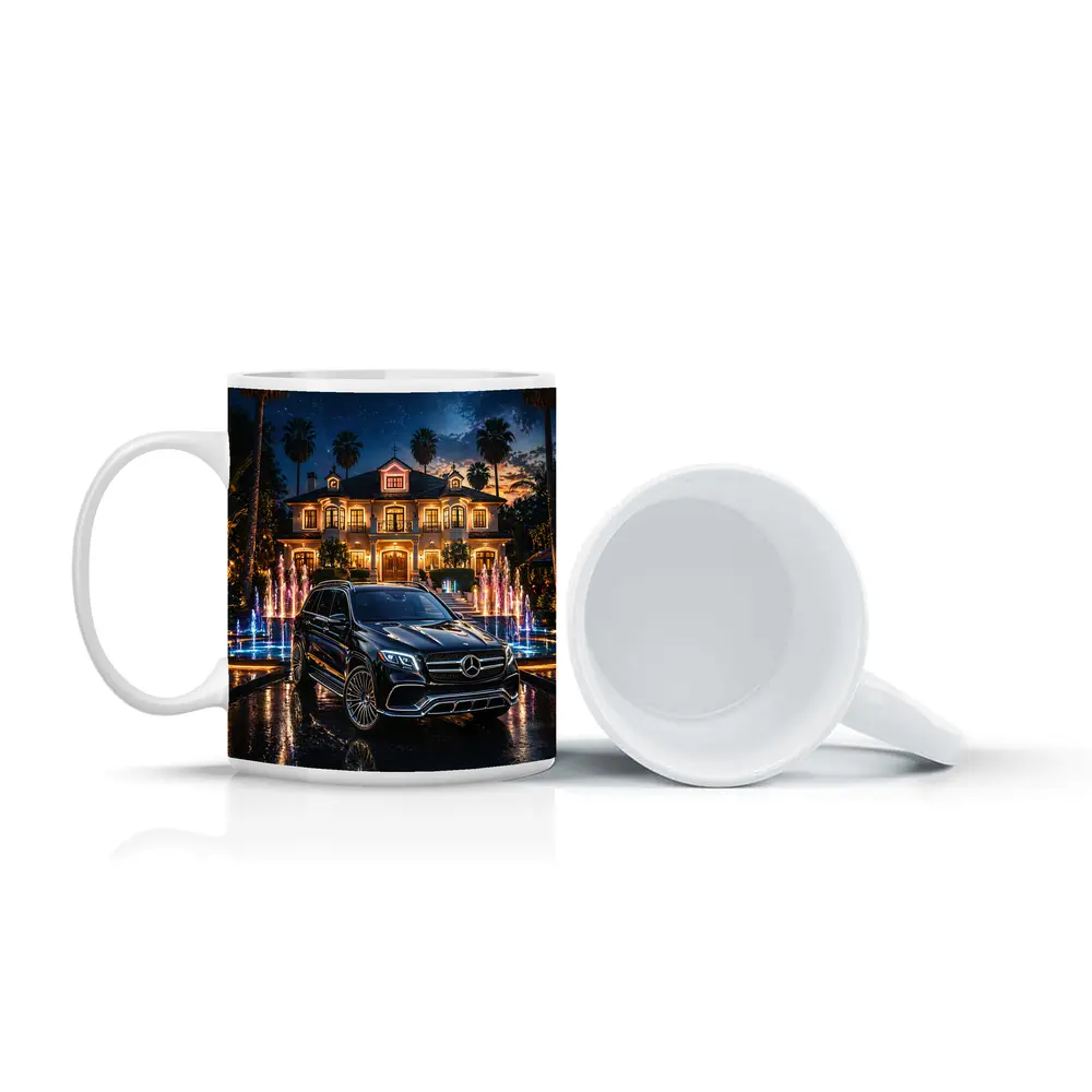 Mercedes GLS Black SUV Luxury Mansion Night – Mugs