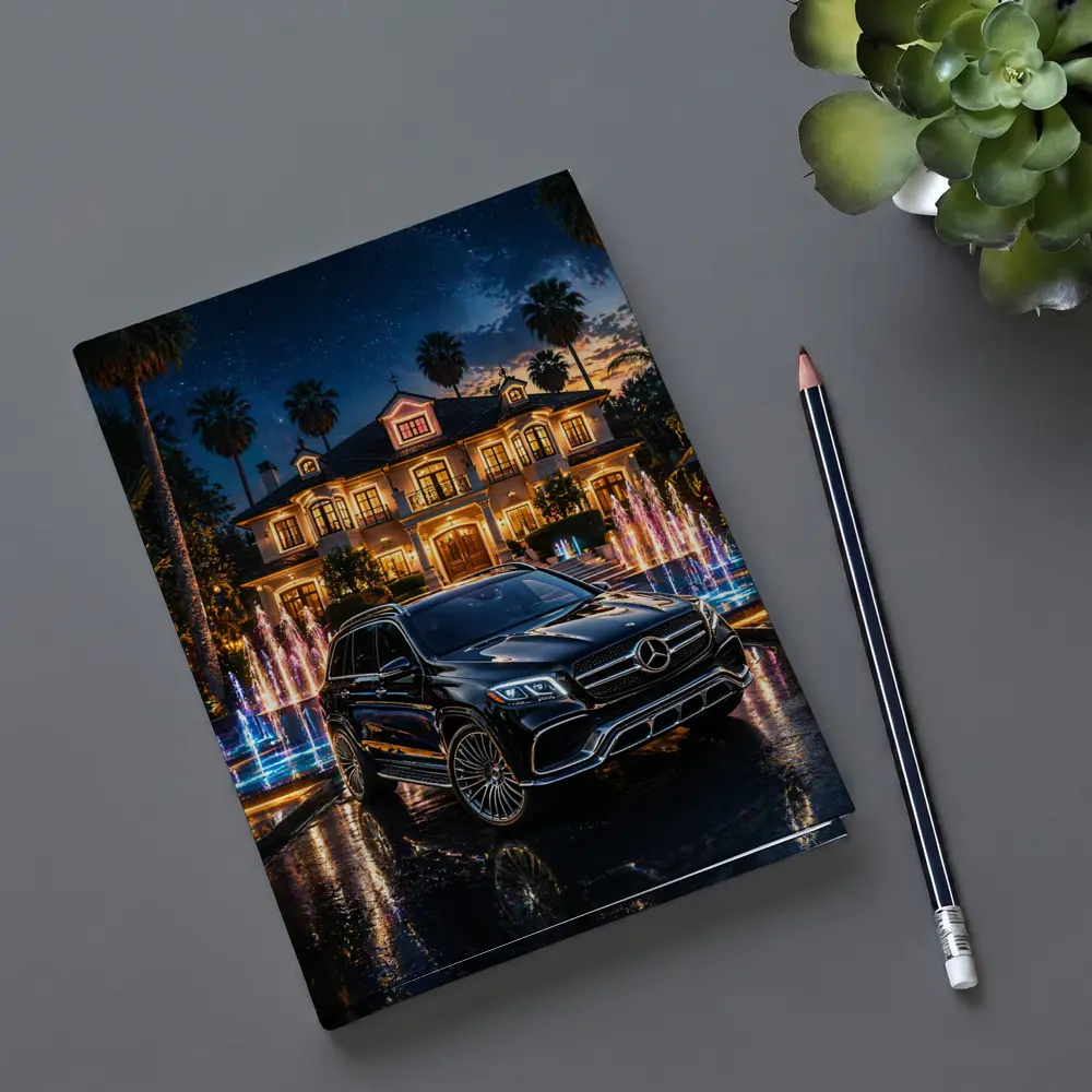 Mercedes GLS Black SUV Luxury Mansion Night – Notebooks
