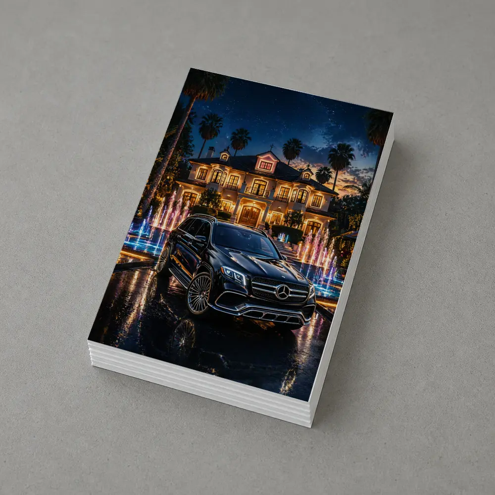Mercedes GLS Black SUV Luxury Mansion Night – Postcards