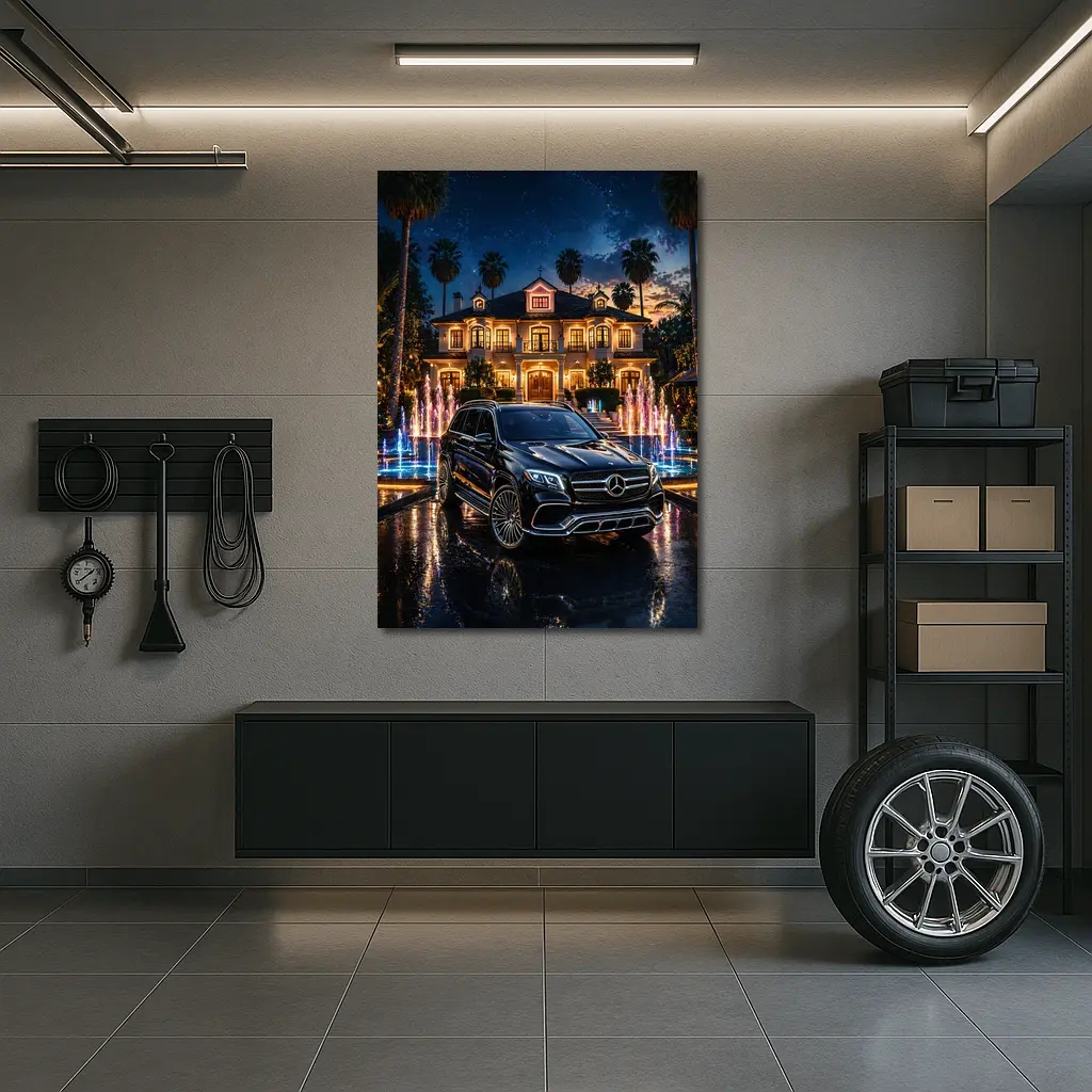 Mercedes GLS Black SUV Luxury Mansion Night – Wall Art