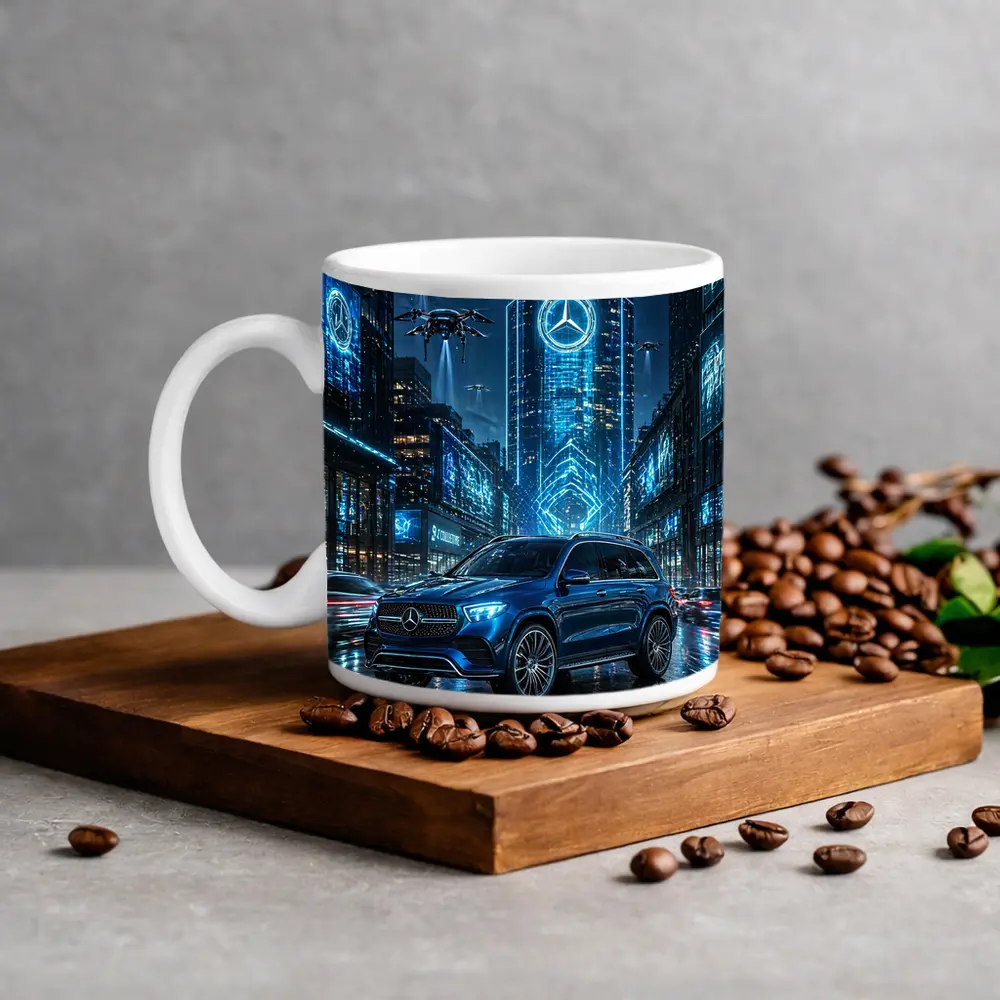 Mercedes GLE Blue Neon Futuristic City Night – Mugs