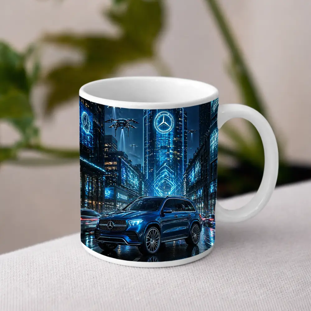 Mercedes GLE Blue Neon Futuristic City Night – Mugs