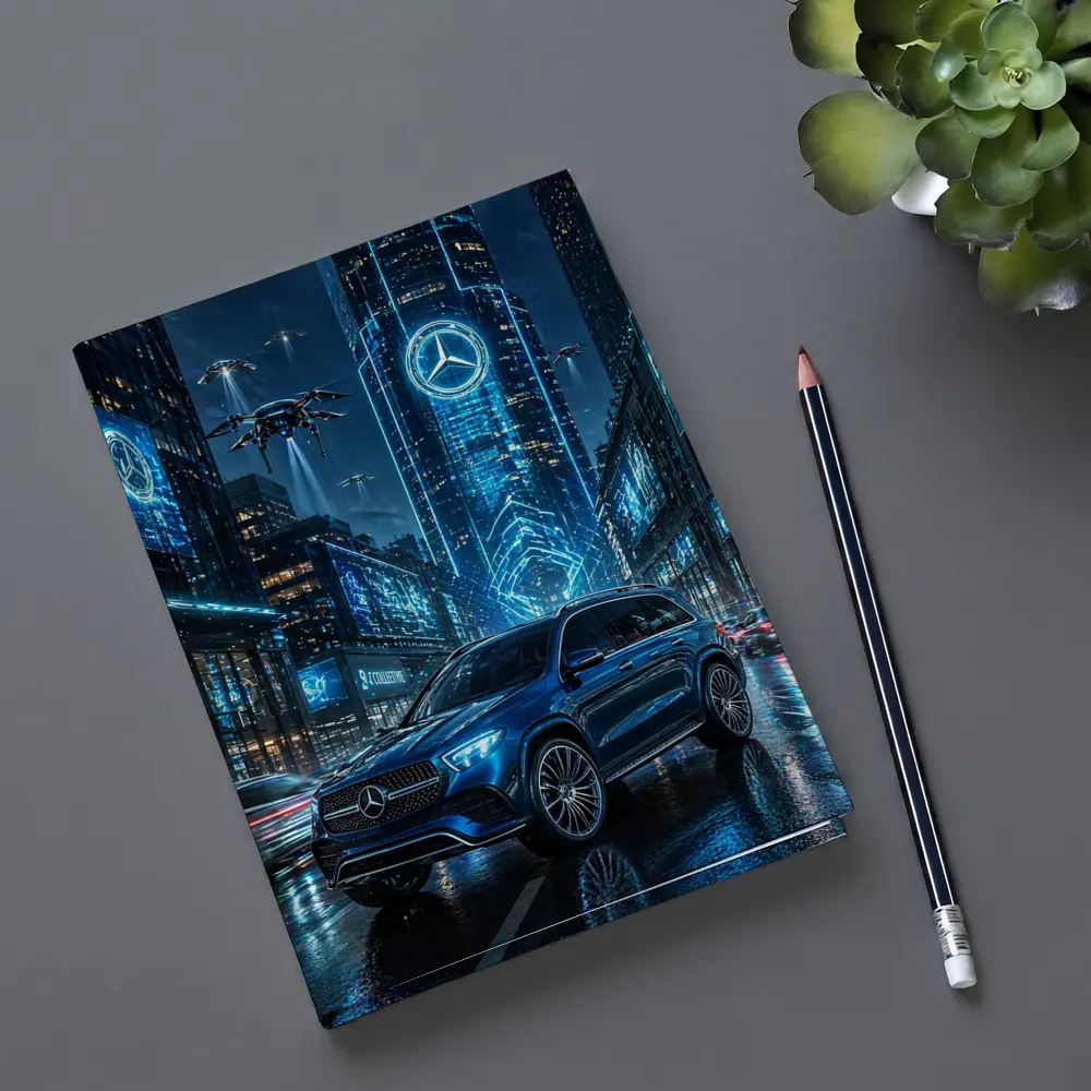 Mercedes GLE Blue Neon Futuristic City Night – Notebooks