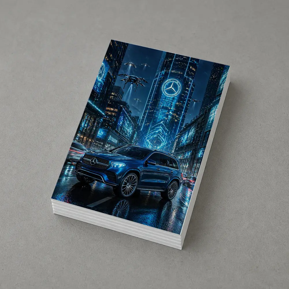 Mercedes GLE Blue Neon Futuristic City Night – Postcards