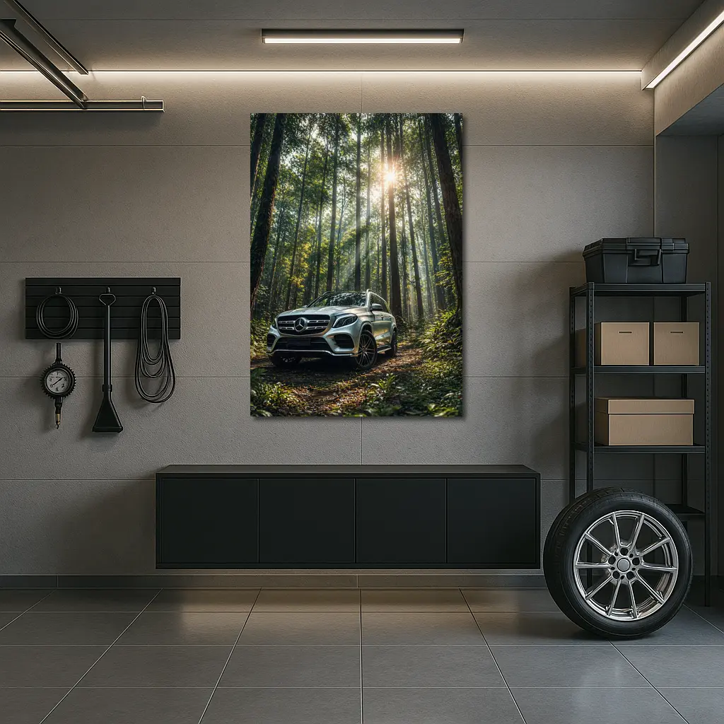 Mercedes Benz GLS Silver SUV Forest Light – Wall Art