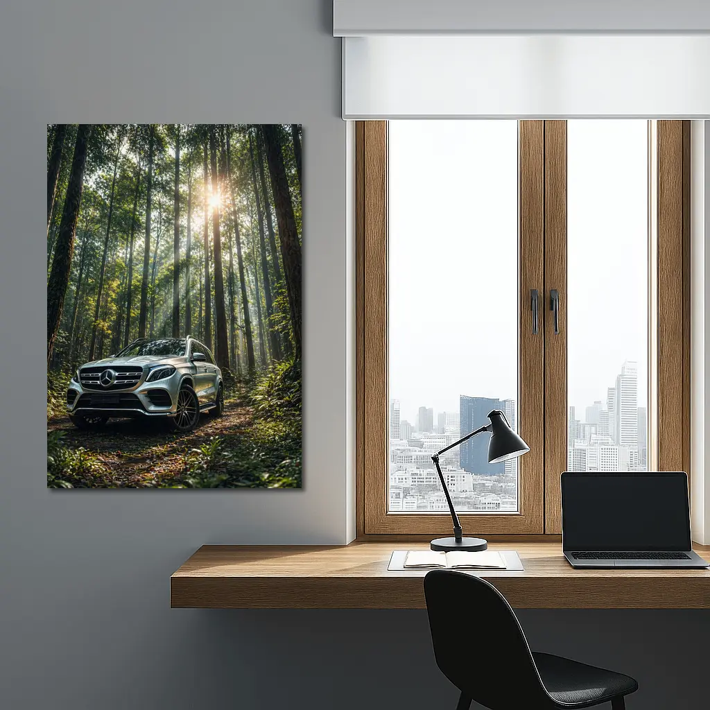 Mercedes Benz GLS Silver SUV Forest Light – Wall Art