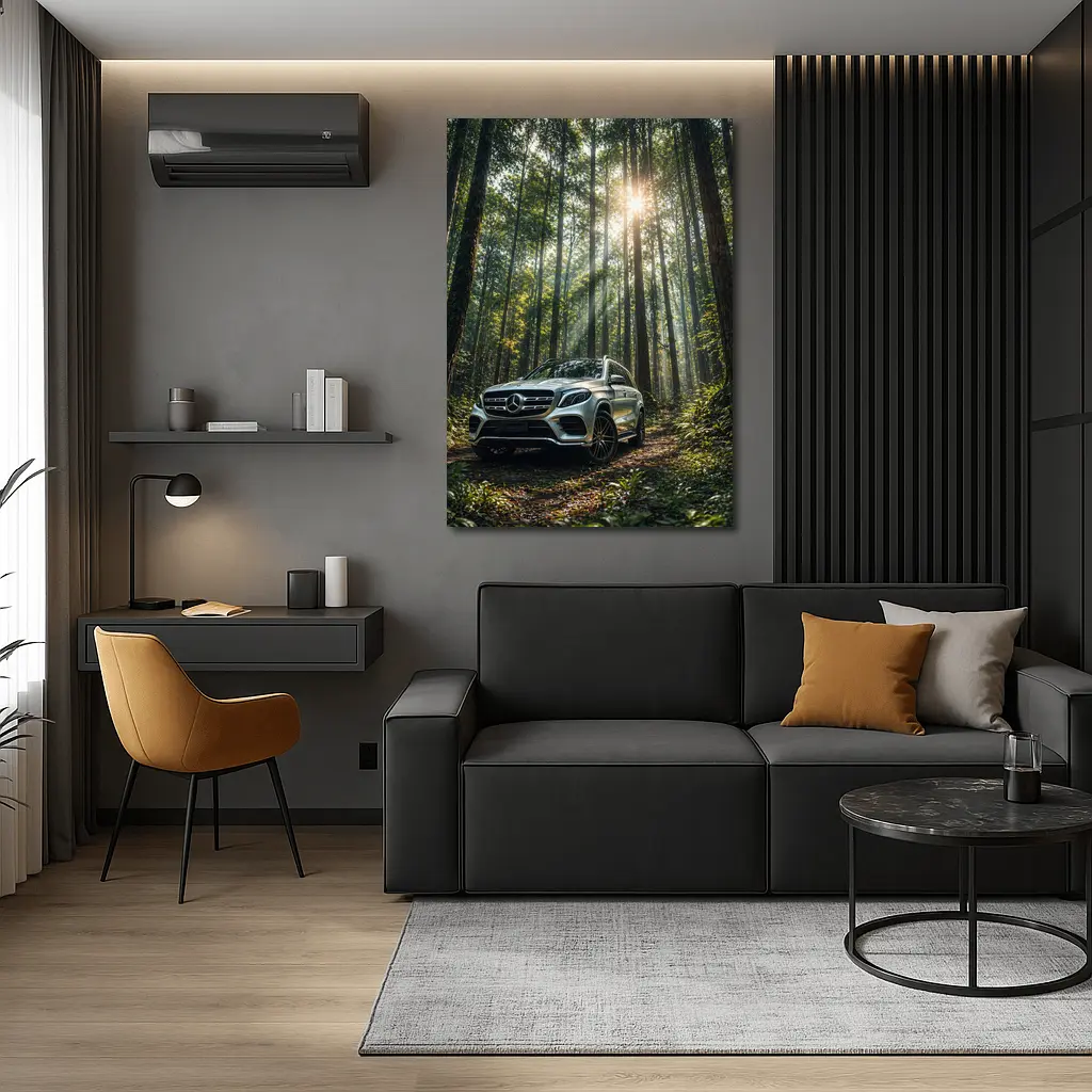 Mercedes Benz GLS Silver SUV Forest Light – Wall Art