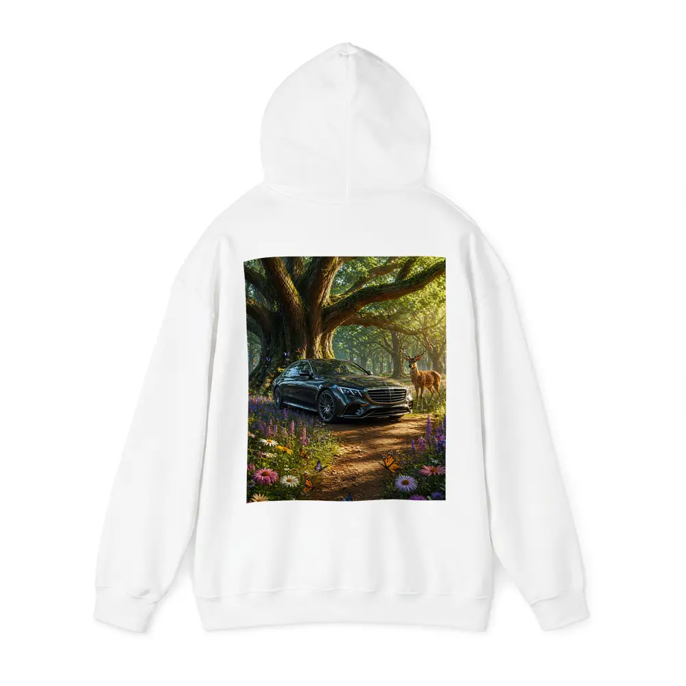 Mercedes S Class Parked In Enchanted Forest – Hoodies