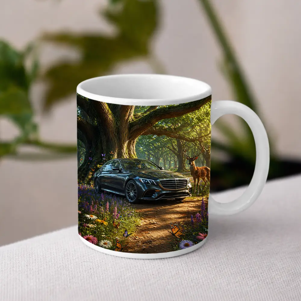 Mercedes S Class Parked In Enchanted Forest – Mugs