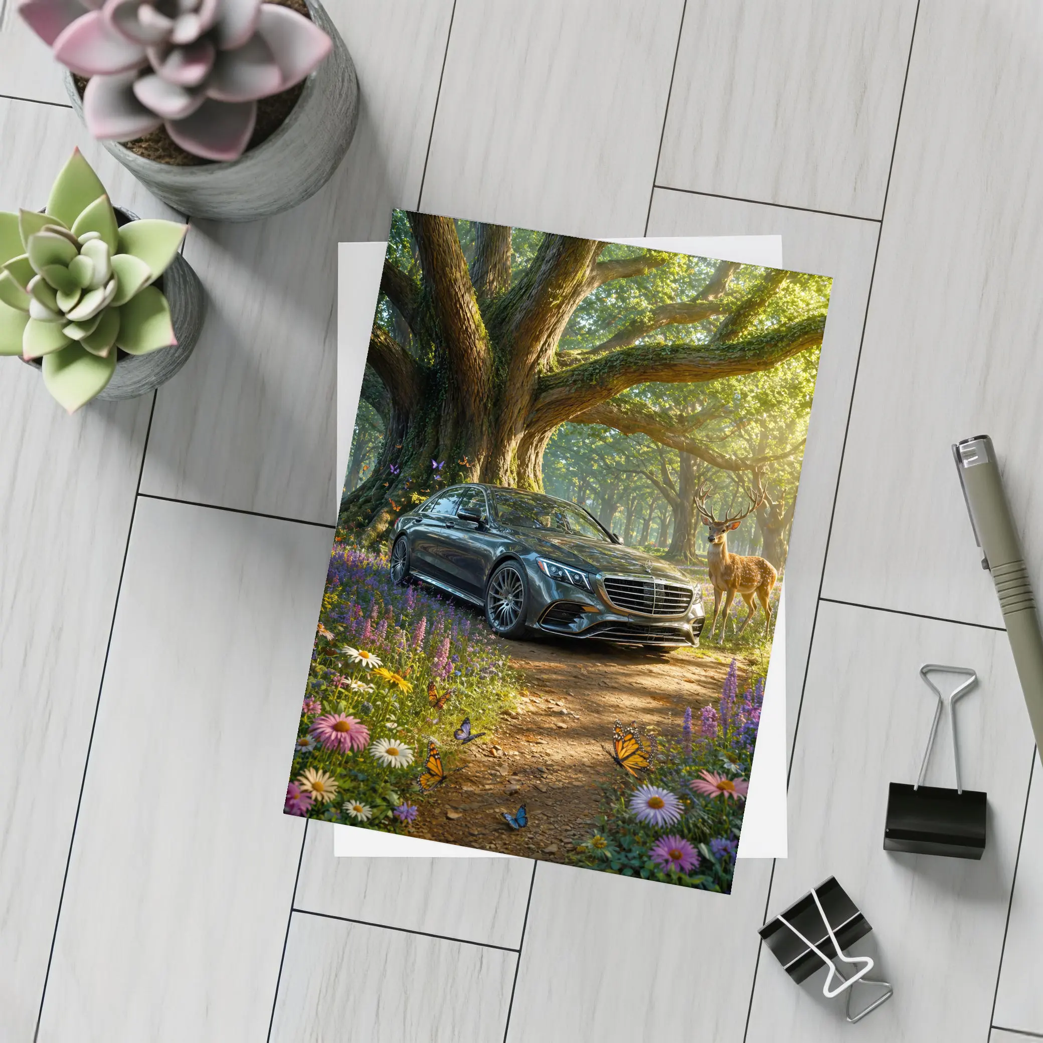 Mercedes S Class Parked In Enchanted Forest – Postcards