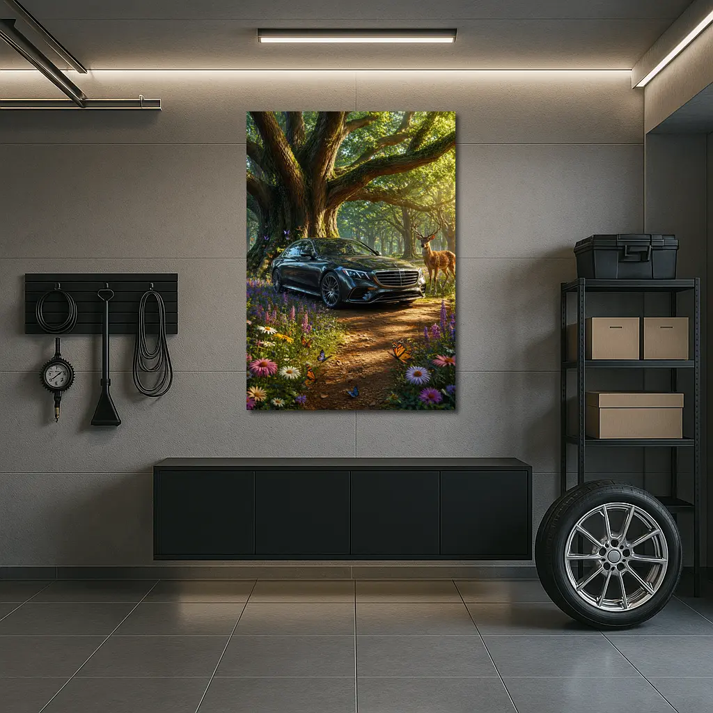 Mercedes S Class Parked In Enchanted Forest – Wall Art