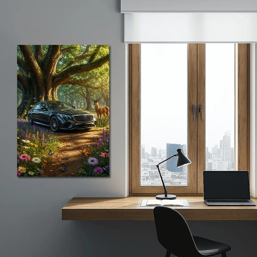 Mercedes S Class Parked In Enchanted Forest – Wall Art
