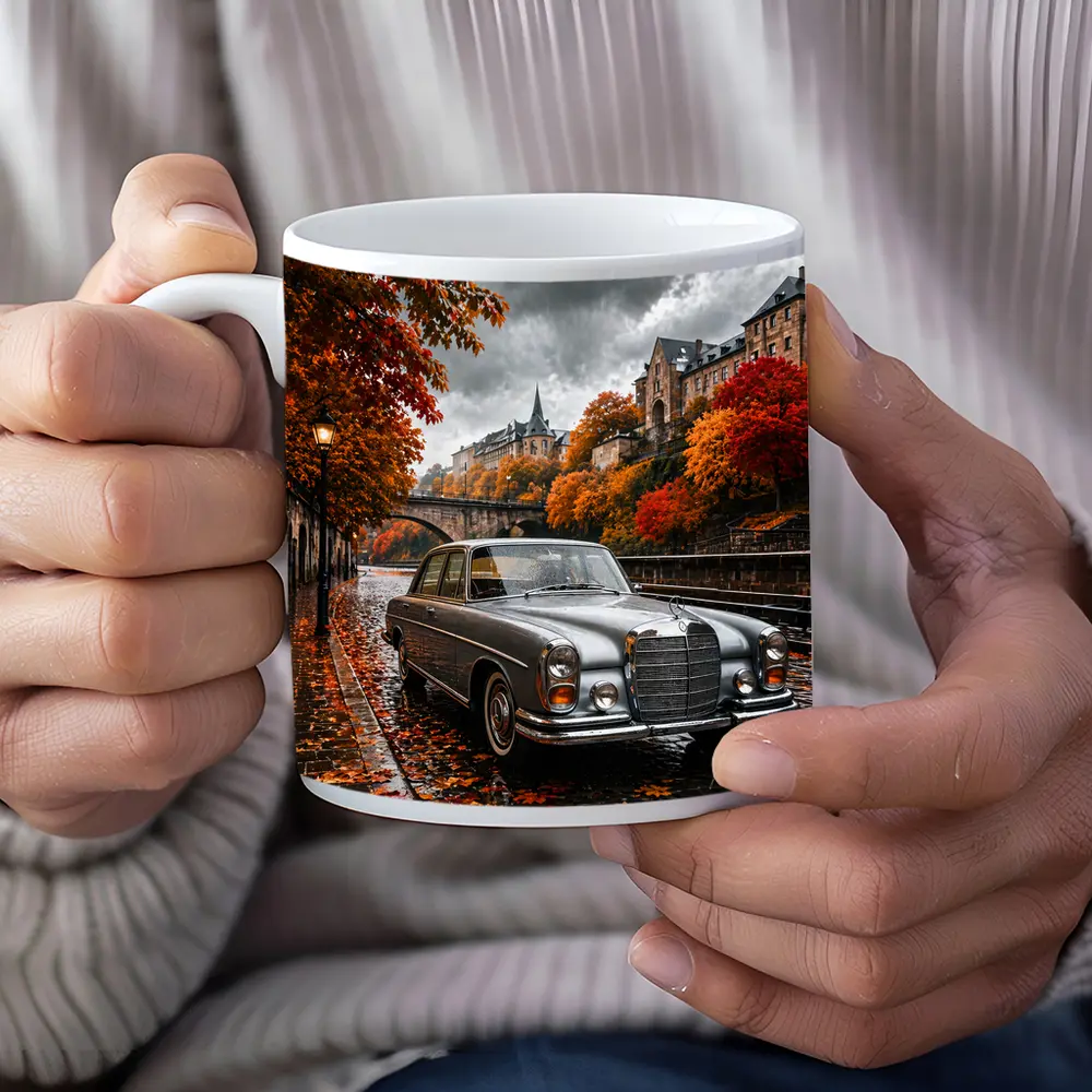 Mercedes S Class Wet Cobblestone Autumn Street – Mugs