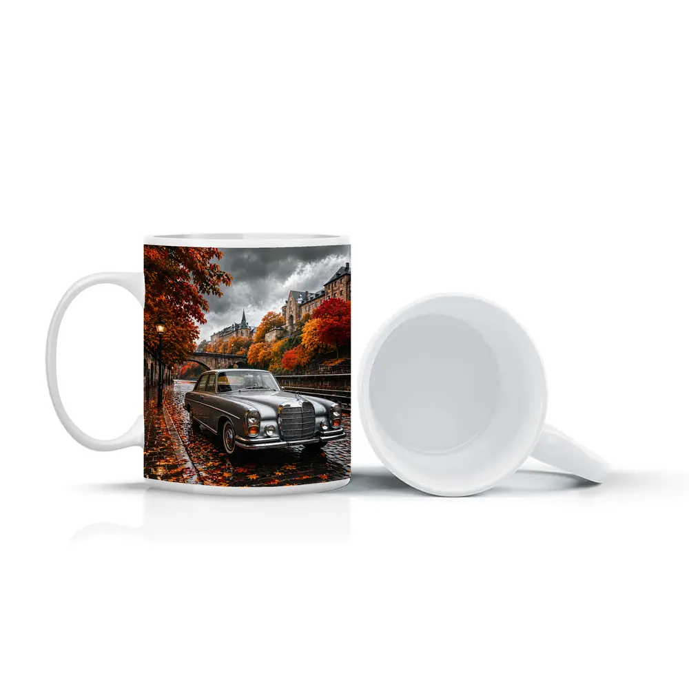 Mercedes S Class Wet Cobblestone Autumn Street – Mugs