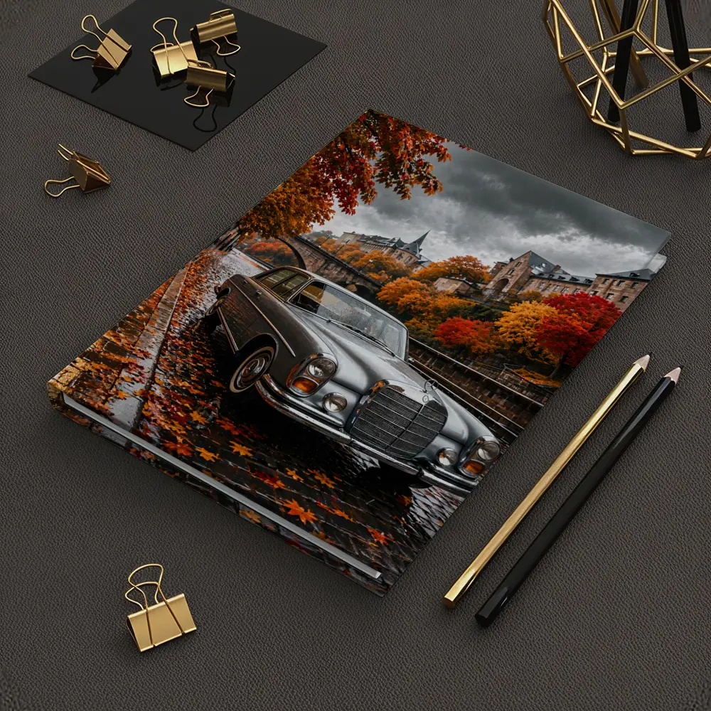 Mercedes S Class Wet Cobblestone Autumn Street – Notebooks