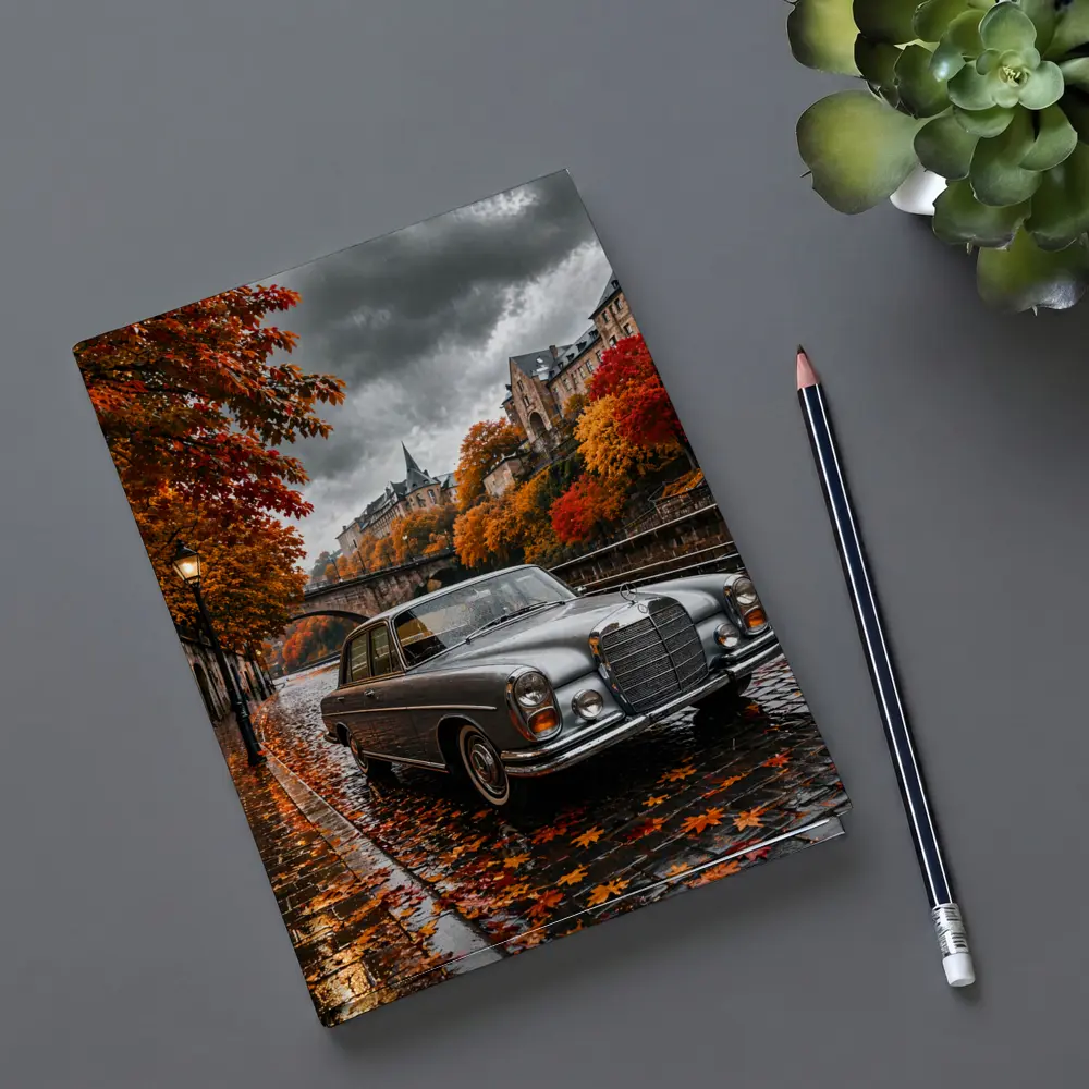 Mercedes S Class Wet Cobblestone Autumn Street – Notebooks