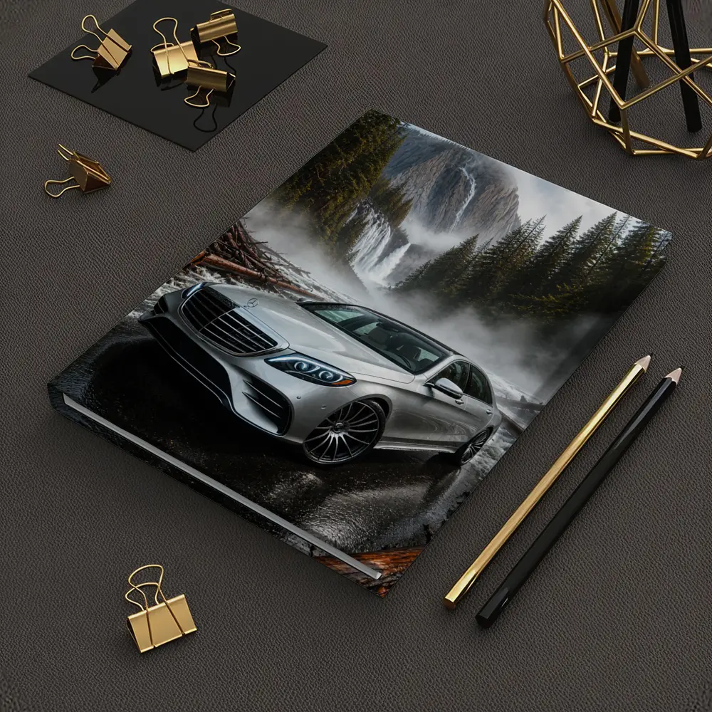 Mercedes S Class Silver Sedan Waterfall Forest – Notebooks