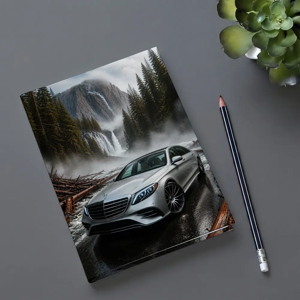 Mercedes S Class Silver Sedan Waterfall Forest – Notebooks