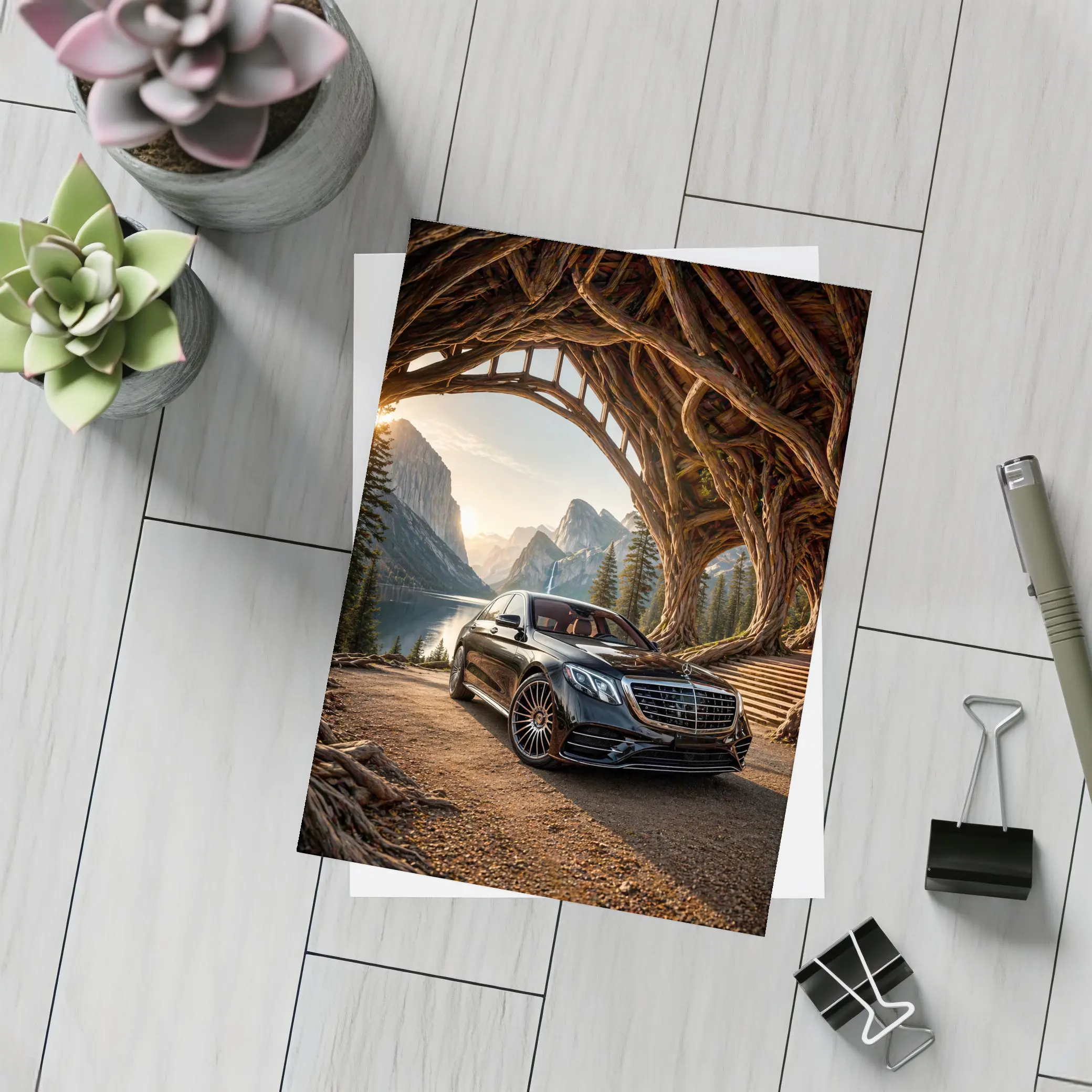 Mercedes S Class Black Mountain Lake Setting – Postcards