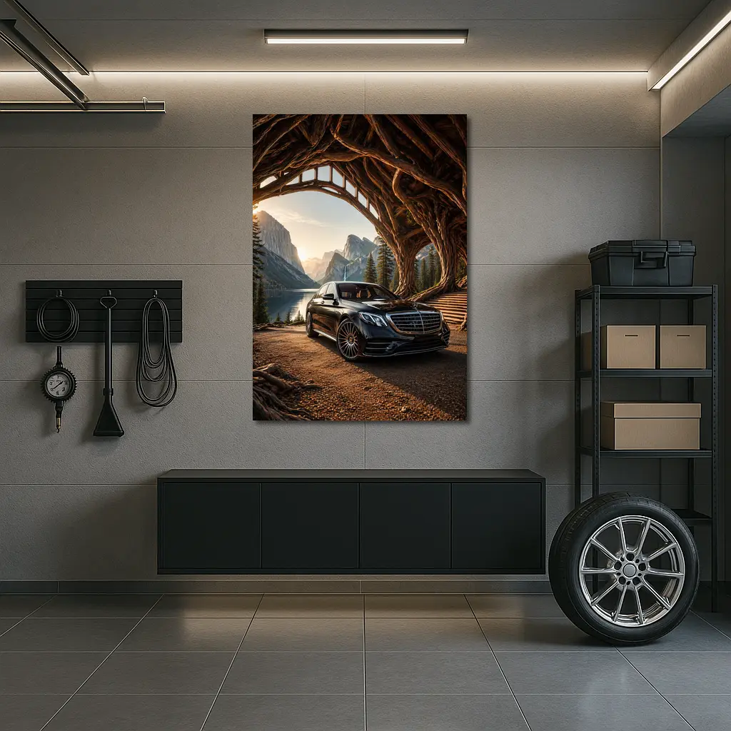 Mercedes S Class Black Mountain Lake Setting – Wall Art