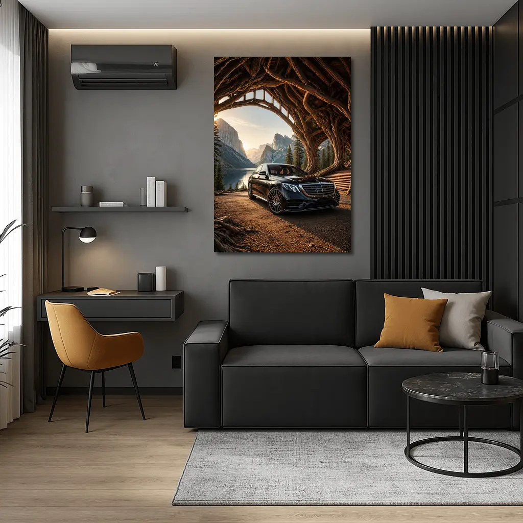Mercedes S Class Black Mountain Lake Setting – Wall Art