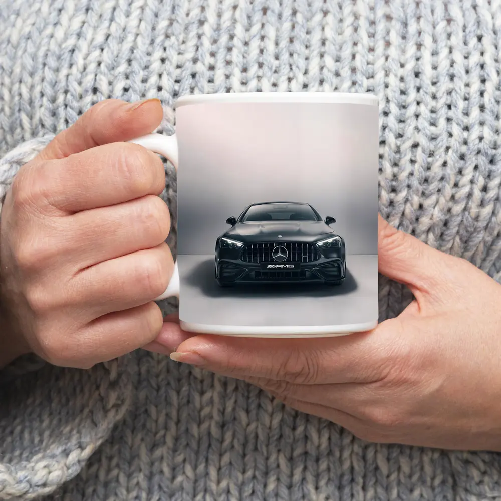 Mercedes AMG Black Coupe Studio Front View – Mugs