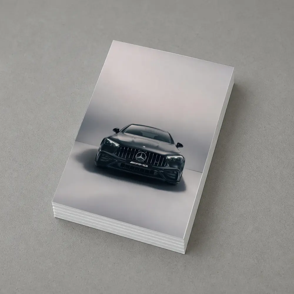 Mercedes AMG Black Coupe Studio Front View – Postcards