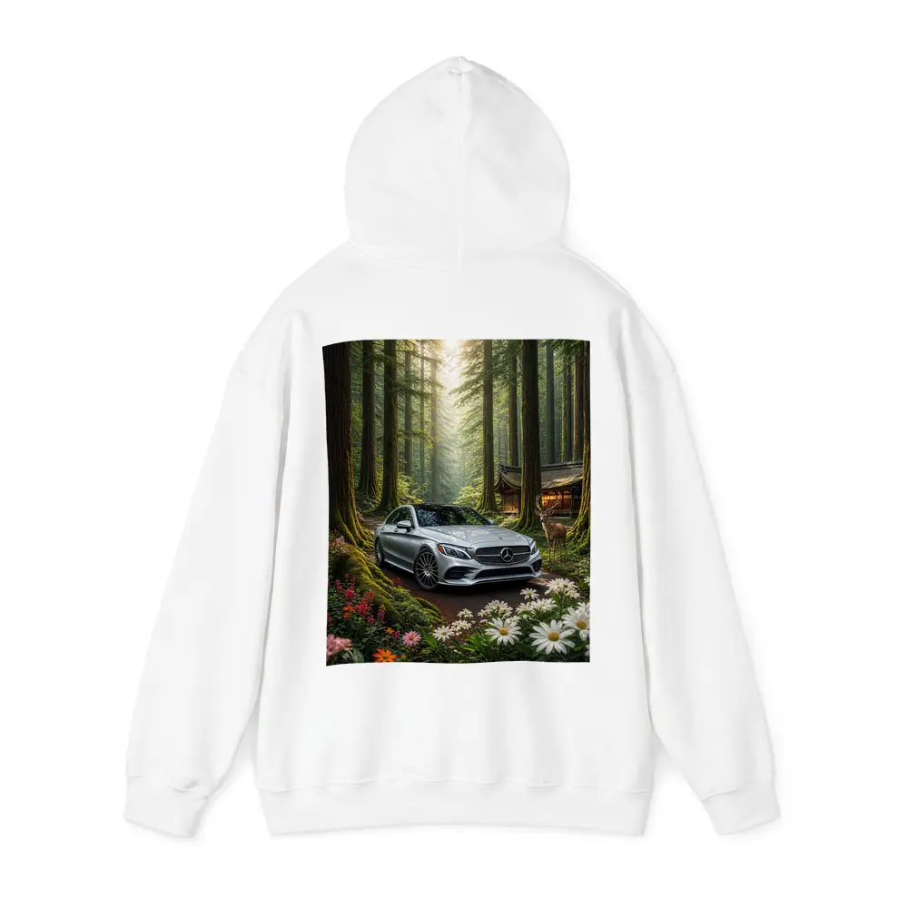 Mercedes C Class Silver Car Forest Setting – Hoodies