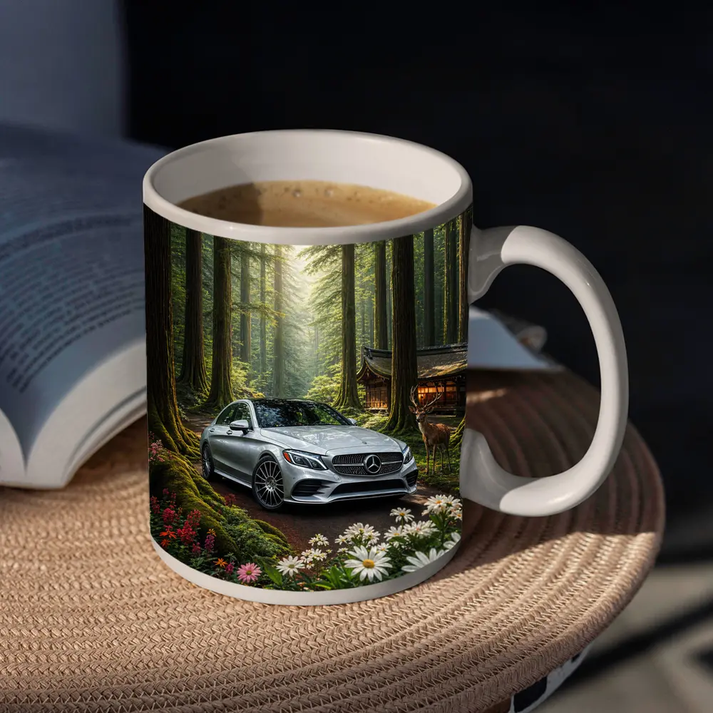 Mercedes C Class Silver Car Forest Setting – Mugs