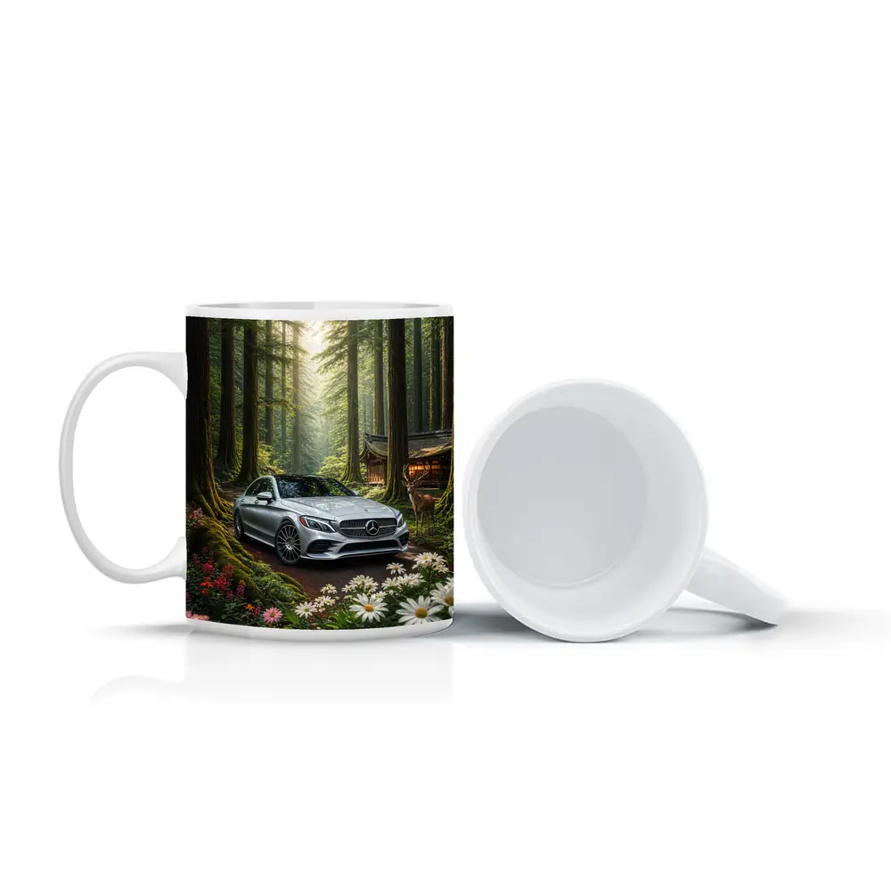 Mercedes C Class Silver Car Forest Setting – Mugs