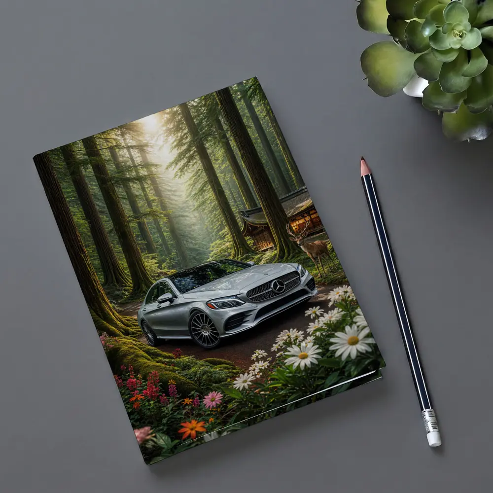 Mercedes C Class Silver Car Forest Setting – Notebooks