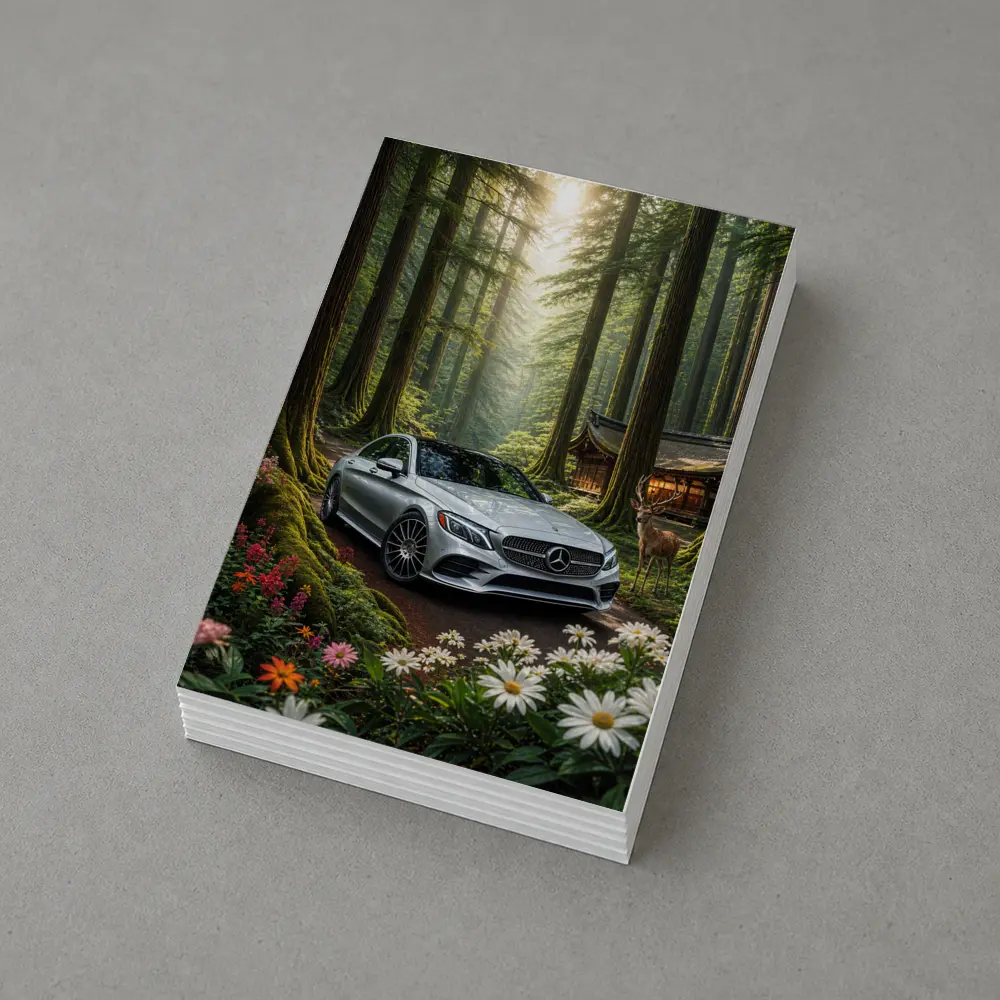 Mercedes C Class Silver Car Forest Setting – Postcards