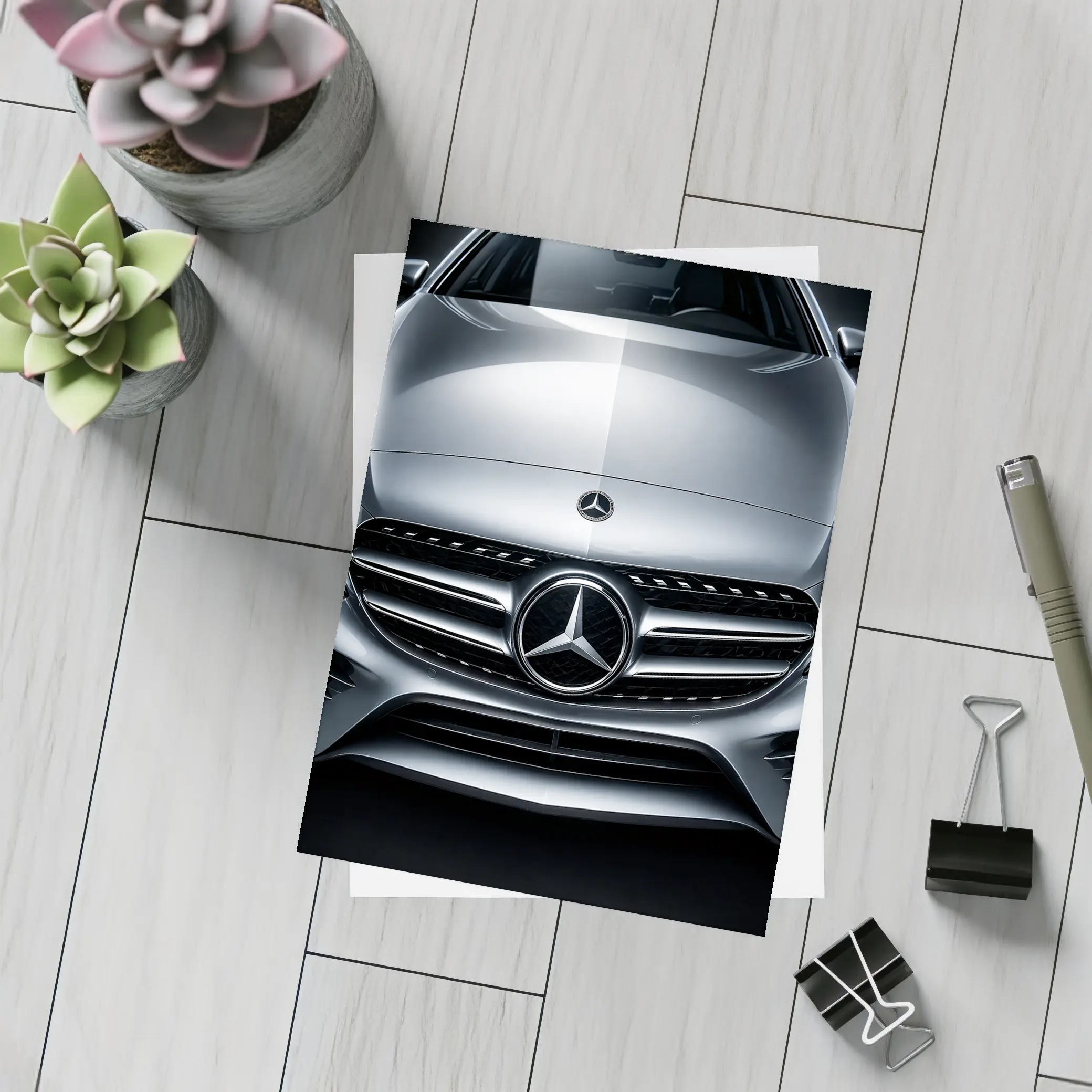 Mercedes C Class Hood Close Up Silver – Postcards