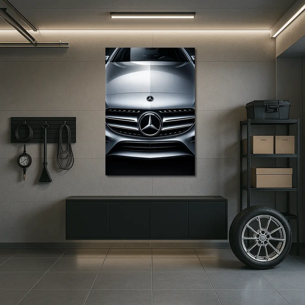 Mercedes C Class Hood Close Up Silver – Wall Art