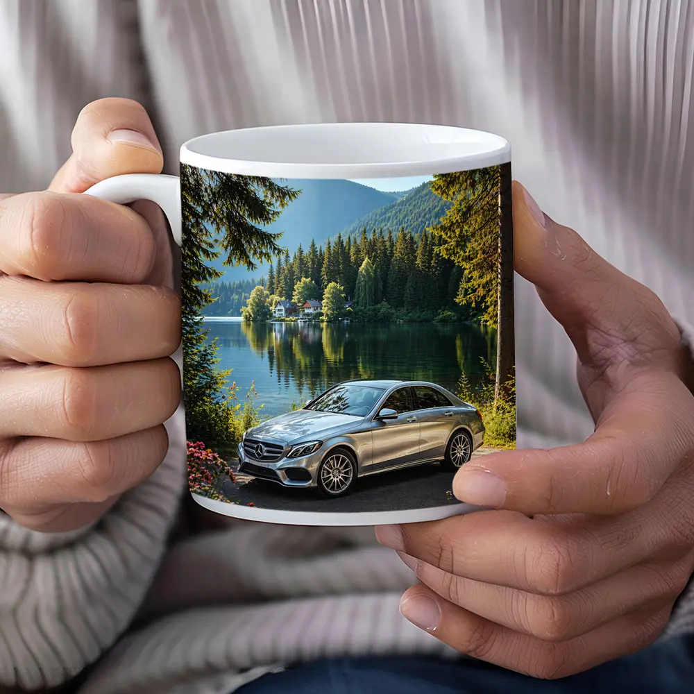 Mercedes C Class Silver Sedan by Lake – Mugs