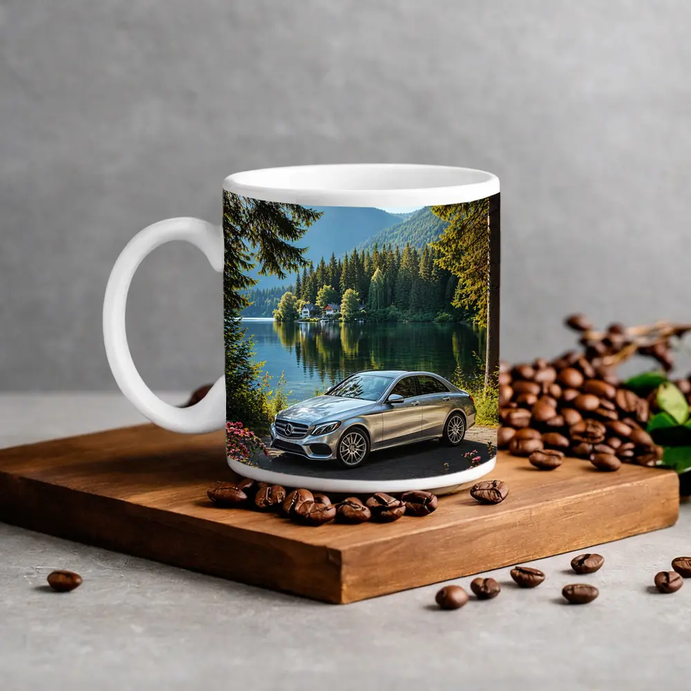 Mercedes C Class Silver Sedan by Lake – Mugs