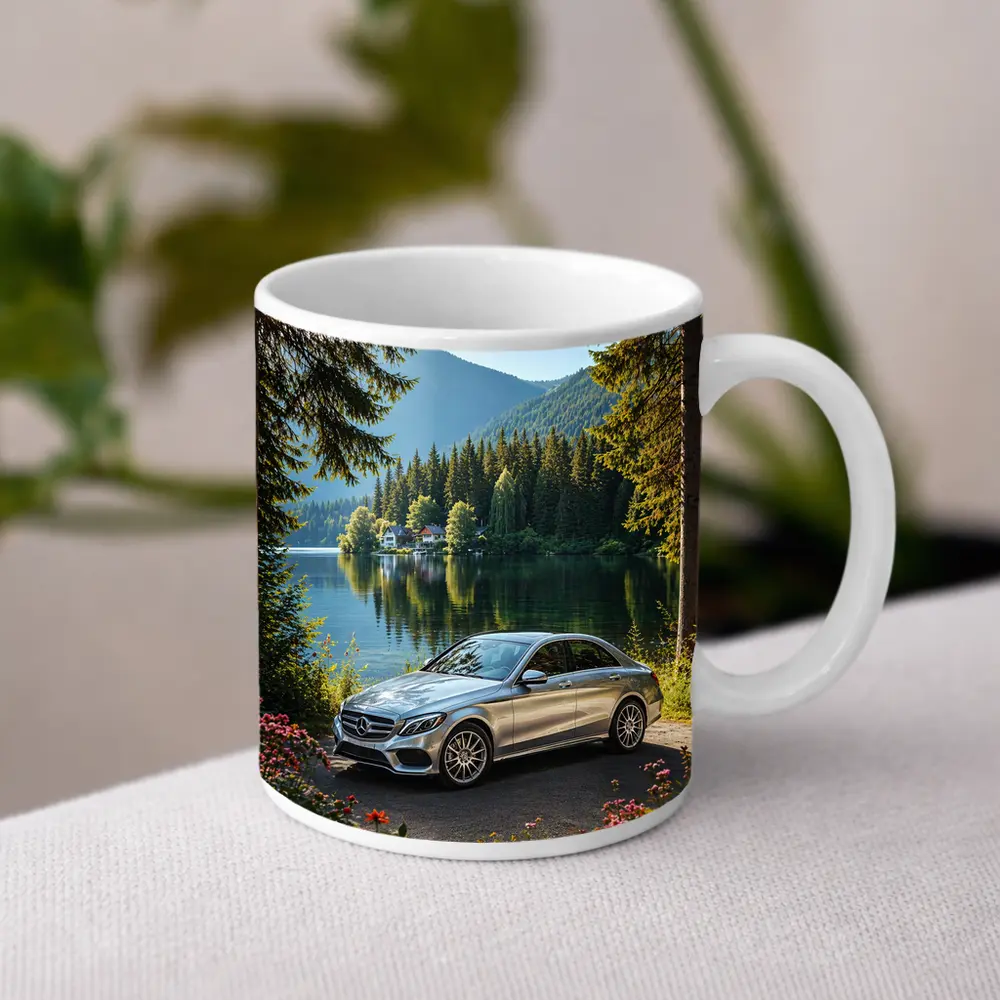 Mercedes C Class Silver Sedan by Lake – Mugs