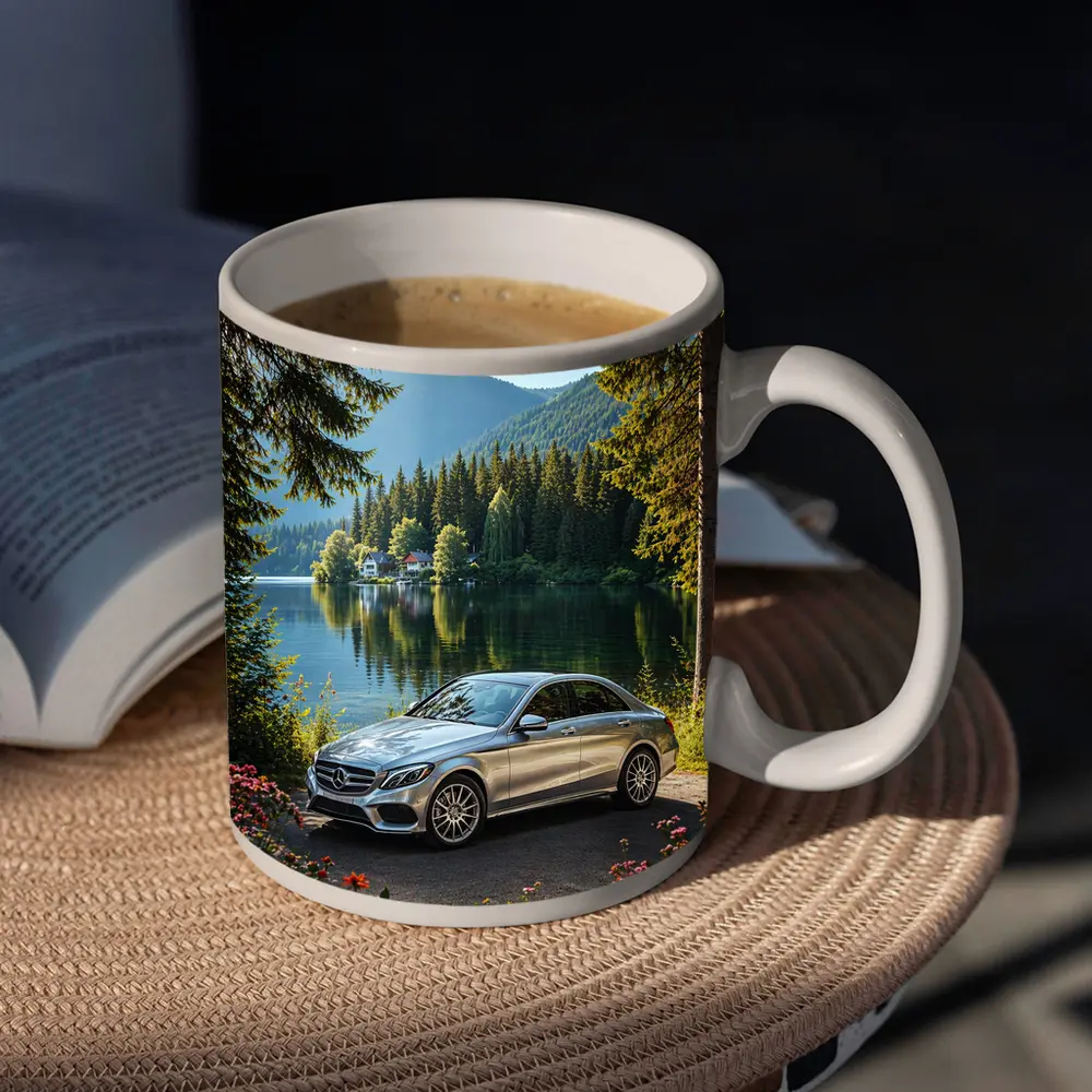 Mercedes C Class Silver Sedan by Lake – Mugs