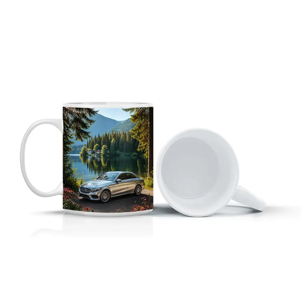 Mercedes C Class Silver Sedan by Lake – Mugs
