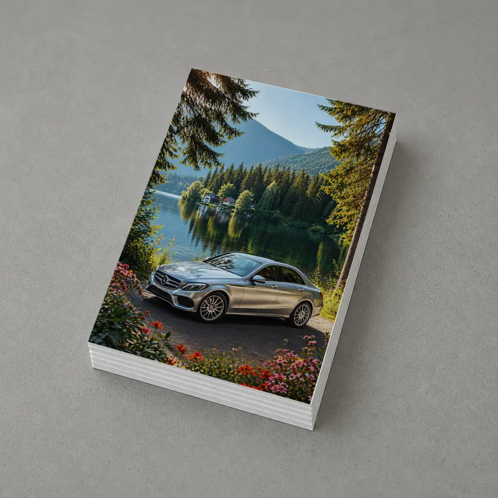 Mercedes C Class Silver Sedan by Lake – Postcards
