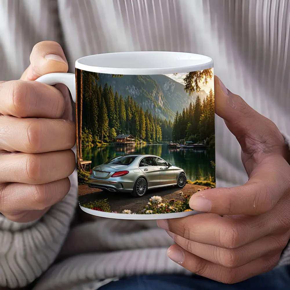 Mercedes C Class Silver Sedan Mountain Lake – Mugs