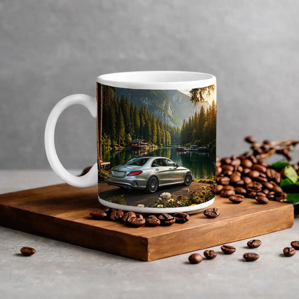 Mercedes C Class Silver Sedan Mountain Lake – Mugs