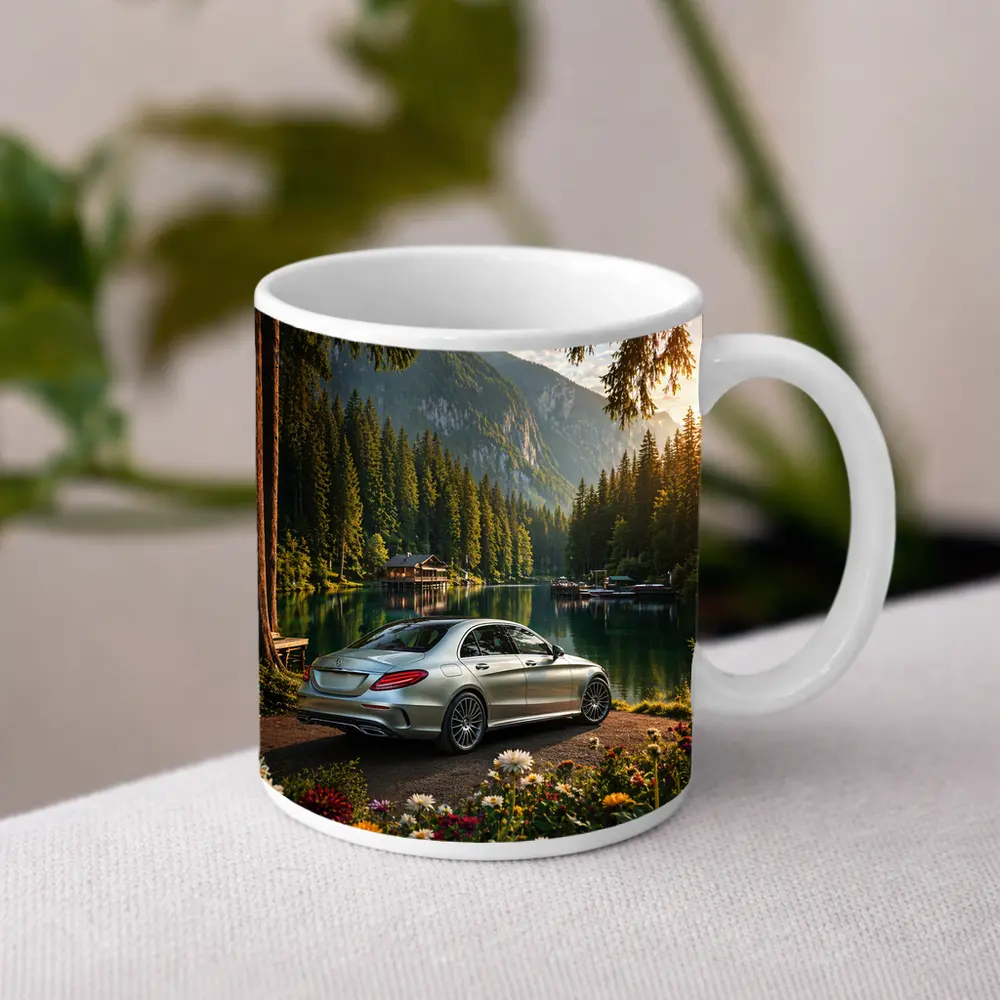 Mercedes C Class Silver Sedan Mountain Lake – Mugs